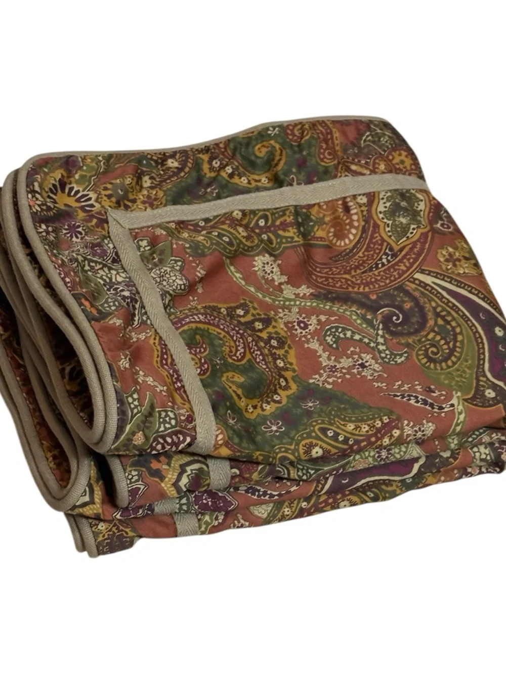 2 Chaps Ralph Lauren Chandler Paisley Pillow Shams King Rust Green Gold Floral